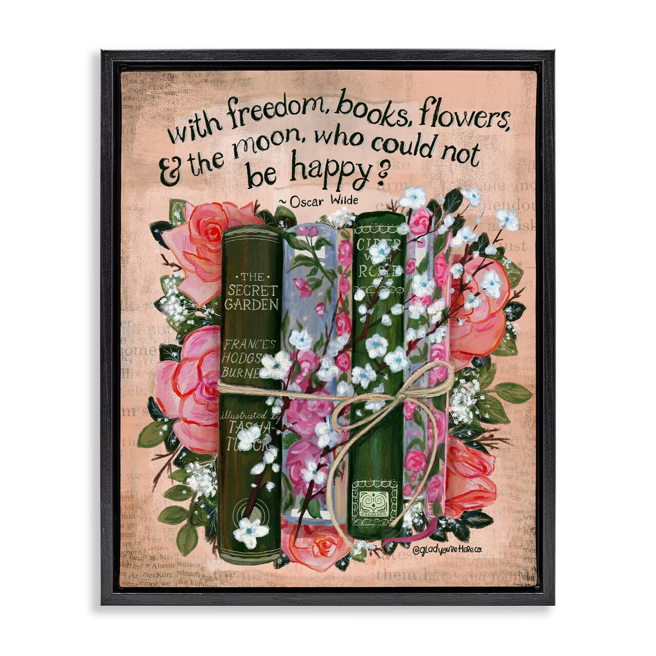 Stupell Industries Bookish Quote with Florals Floating Frame, design by Glad You're Here Co.